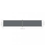 antracitszürke behúzható oldalsó napellenző 220 x 1200 cm