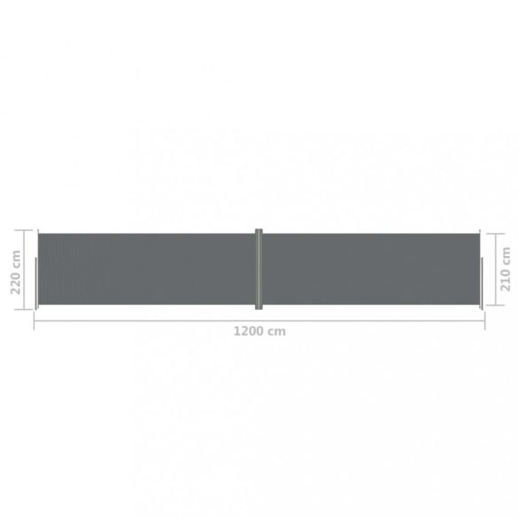 antracitszürke behúzható oldalsó napellenző 220 x 1200 cm