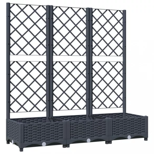 kékszürke PP rácsos kerti ültetőláda 120 x 40 x 121,5 cm
