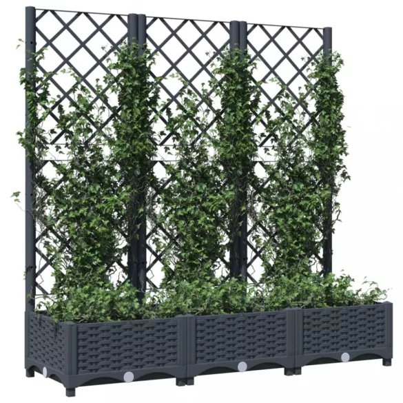 kékszürke PP rácsos kerti ültetőláda 120 x 40 x 121,5 cm