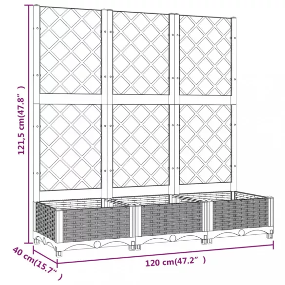 kékszürke PP rácsos kerti ültetőláda 120 x 40 x 121,5 cm