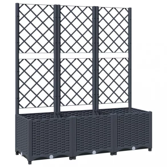 kékszürke PP rácsos kerti ültetőláda 120 x 40 x 136 cm