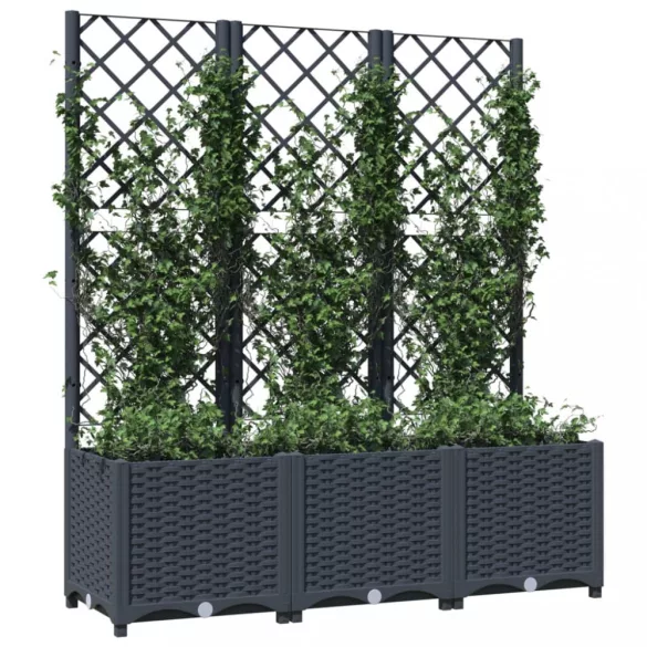 kékszürke PP rácsos kerti ültetőláda 120 x 40 x 136 cm
