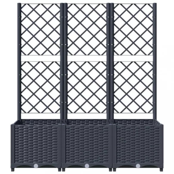 kékszürke PP rácsos kerti ültetőláda 120 x 40 x 136 cm