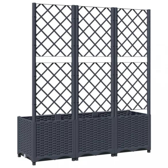 kékszürke PP rácsos kerti ültetőláda 120 x 40 x 136 cm