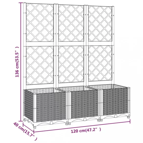 kékszürke PP rácsos kerti ültetőláda 120 x 40 x 136 cm