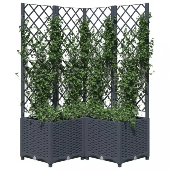 kékszürke PP rácsos kerti ültetőláda 80 x 80 x 136 cm