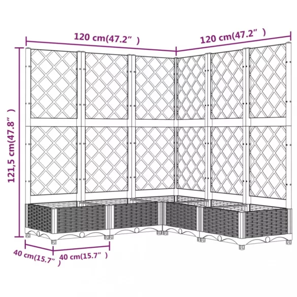 kékszürke PP rácsos kerti ültetőláda 120 x 120 x 121,5 cm