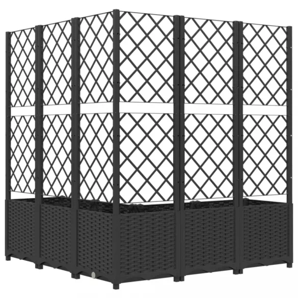 fekete polipropilén rácsos kerti ültetőláda 120 x 120 x 136 cm