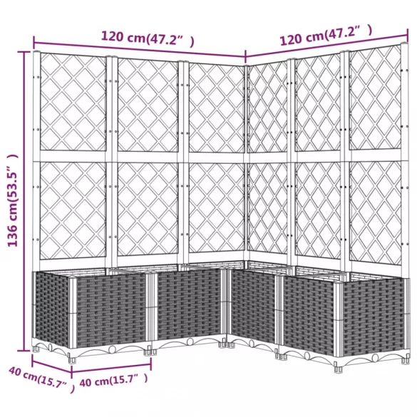 fekete polipropilén rácsos kerti ültetőláda 120 x 120 x 136 cm