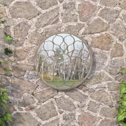   homokszínű kerek vas kerti tükör kültéri használatra 40 x 3 cm
