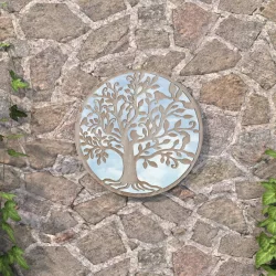   homokszínű kerek vas kerti tükör kültéri használatra 60x2,5 cm