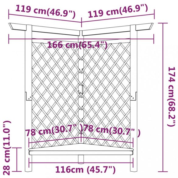 impregnált fenyőfa sarokpergola paddal 166 x 81 x 174 cm