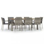 9 részes szürke polyrattan kerti étkezőgarnitúra párnával