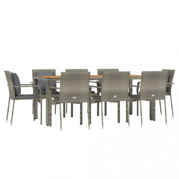 9 részes szürke polyrattan kerti étkezőgarnitúra párnával