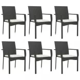 7 részes fekete polyrattan kerti étkezőgarnitúra párnával