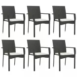 7 részes fekete polyrattan kerti étkezőgarnitúra párnával