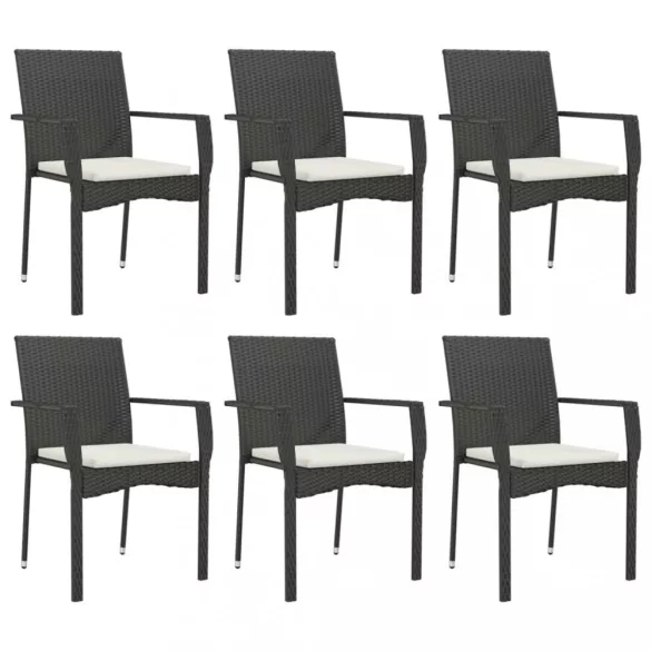 7 részes fekete polyrattan kerti étkezőgarnitúra párnával