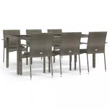 7 részes szürke polyrattan kerti étkezőgarnitúra párnával