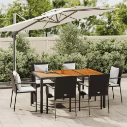   7 részes fekete polyrattan kerti étkezőgarnitúra párnával