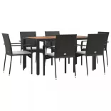 7 részes fekete polyrattan kerti étkezőgarnitúra párnával