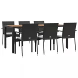 7 részes fekete polyrattan kerti étkezőgarnitúra párnával