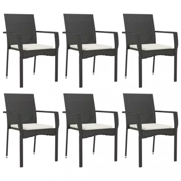 7 részes fekete polyrattan kerti étkezőgarnitúra párnával