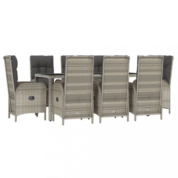 9 részes szürke polyrattan kerti étkezőgarnitúra párnával
