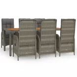 7 részes szürke polyrattan kerti étkezőgarnitúra párnával