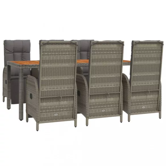 7 részes szürke polyrattan kerti étkezőgarnitúra párnával