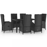 7 részes fekete és szürke polyrattan kerti étkezőszett párnával