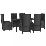 7 részes fekete és szürke polyrattan kerti étkezőszett párnával