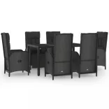 7 részes fekete és szürke polyrattan kerti étkezőszett párnával