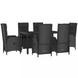7 részes fekete és szürke polyrattan kerti étkezőszett párnával