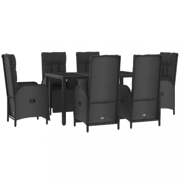 7 részes fekete és szürke polyrattan kerti étkezőszett párnával