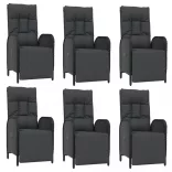 7 részes fekete és szürke polyrattan kerti étkezőszett párnával