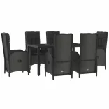 7 részes fekete polyrattan kerti étkezőgarnitúra párnával