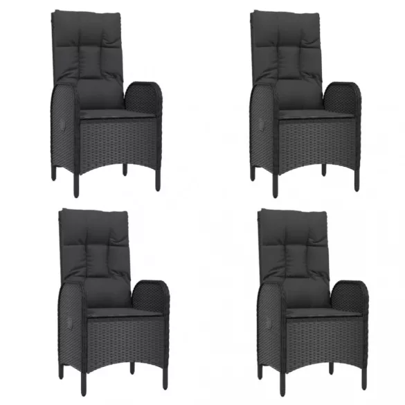 7 részes fekete polyrattan kerti étkezőgarnitúra párnával