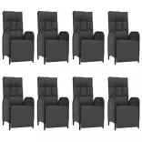 9 részes fekete polyrattan kerti étkezőgarnitúra párnákkal