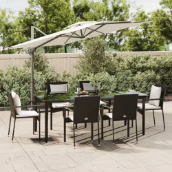   7 részes fekete polyrattan kerti étkezőgarnitúra párnával