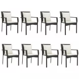 9 részes fekete polyrattan kerti étkezőgarnitúra párnákkal