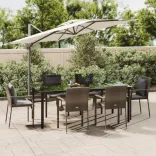 7 részes fekete és szürke polyrattan kerti étkezőszett párnával
