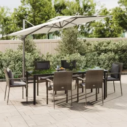   7 részes fekete és szürke polyrattan kerti étkezőszett párnával