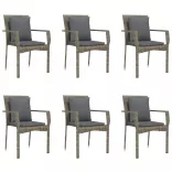 7 részes fekete és szürke polyrattan kerti étkezőszett párnával