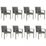 9 részes fekete és szürke polyrattan kerti étkezőszett párnával