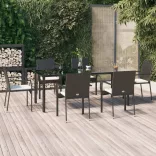 7 részes fekete polyrattan kerti étkezőgarnitúra párnával