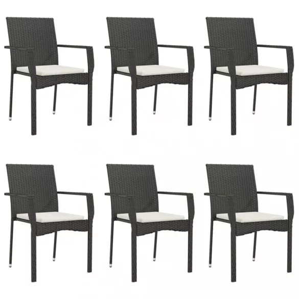 7 részes fekete polyrattan kerti étkezőgarnitúra párnával