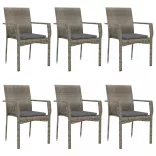 7 részes fekete és szürke polyrattan kerti étkezőszett párnával