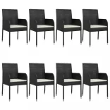 9 részes fekete polyrattan kerti étkezőgarnitúra párnákkal
