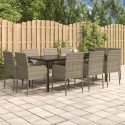   11 részes fekete-szürke polyrattan étkezőgarnitúra párnákkal